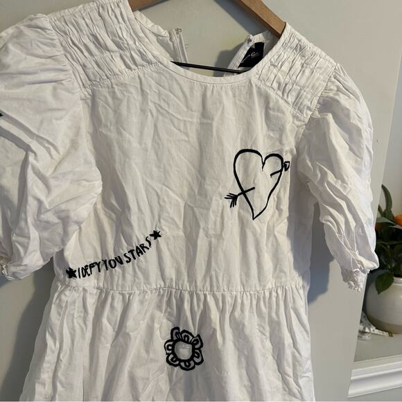 Lottie Hall White Black Fun Embroidered Mini Dress XS/S - Picture 10 of 13